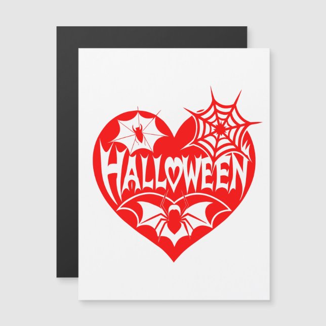 Convite Halloween Heart, Red Heart Shape, Spider Web (Frente/Verso)