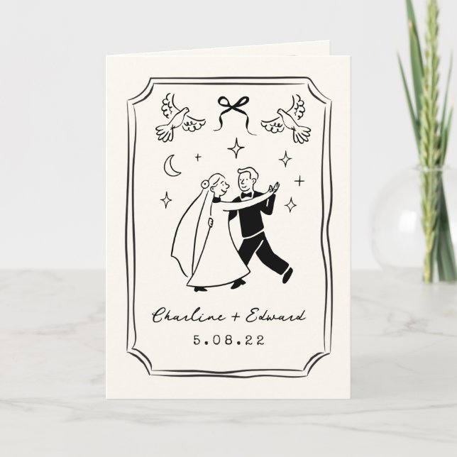 Convite Hand Drawn Funky Drawing Handwritting Wedding  (Frente)