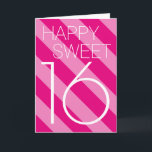 Convite Happy Sweet 16 design de carta de aniversário para<br><div class="desc">Happy Sweet 16,  design de cartas de aniversário para a adolescente. design de tipografia rosa neon moderna com fundo listrado. Um cartão de boas-vindas para a festa do 16º Bday. Disponível também como placas grandes de grande porte.
Adicione seu próprio texto personalizado no dentro.</div>