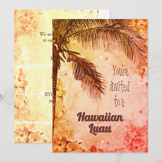Convite havaiano Luau (Frente/Verso)