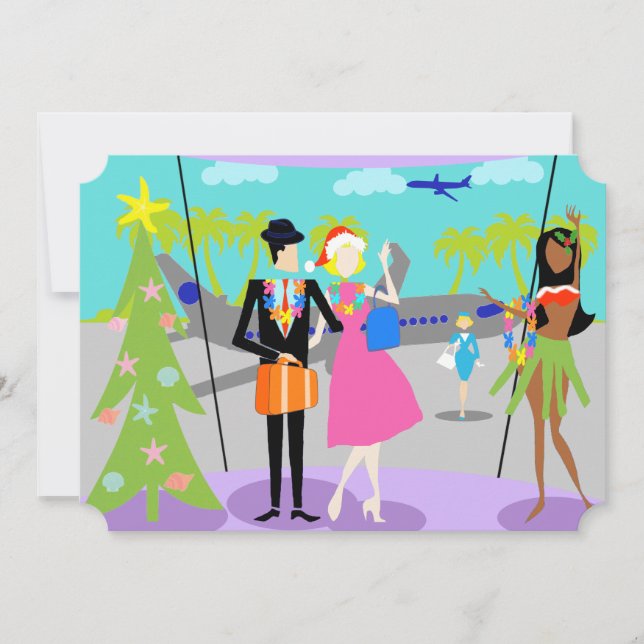 Convite havaiano retro da festa de Natal (Frente)