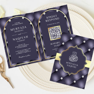 Convite Heather Roxo Tufted Código QR Casamento Muçulmano