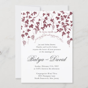 Convite hebreu judaico do casamento do vinhedo