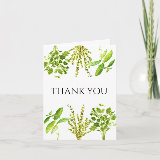 Convite Herbos Botânicos Thyme Mint Watercolor Obrigado (Frente)