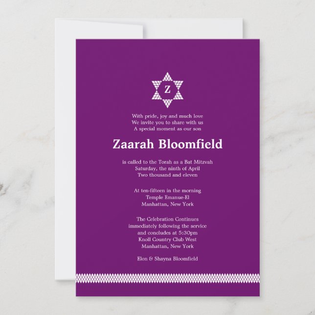 Convite Herringbone Star Bat Mitzvah (Frente)