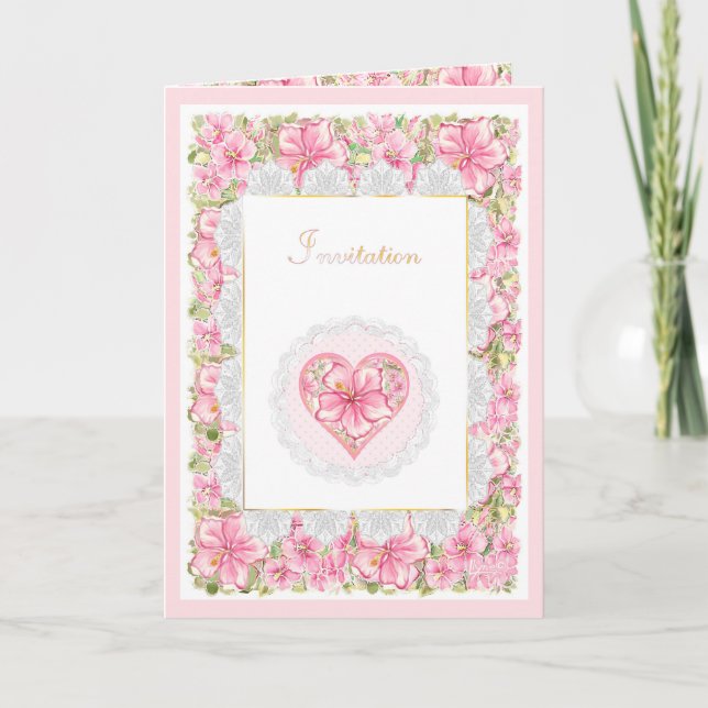 Convite Hibiscus & Lace PINK (Frente)