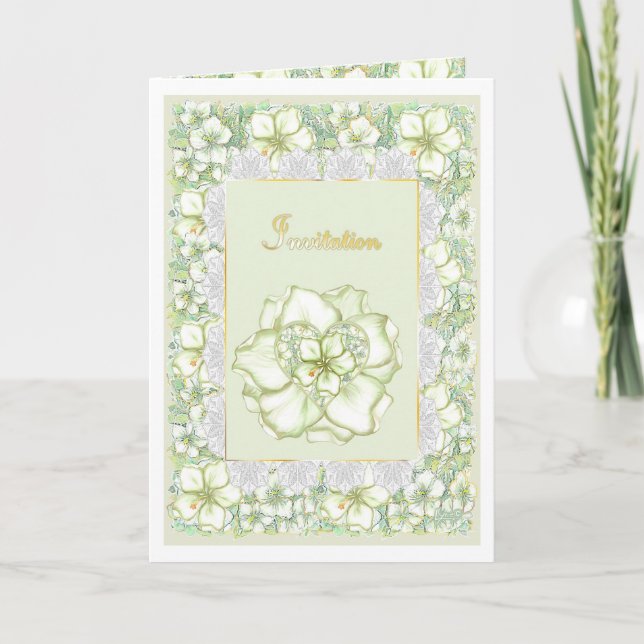 Convite Hibiscus & lace WHITE (Frente)