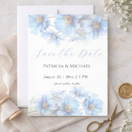 Convite Himalayan Poppy Soft Blue Watercolor Floral