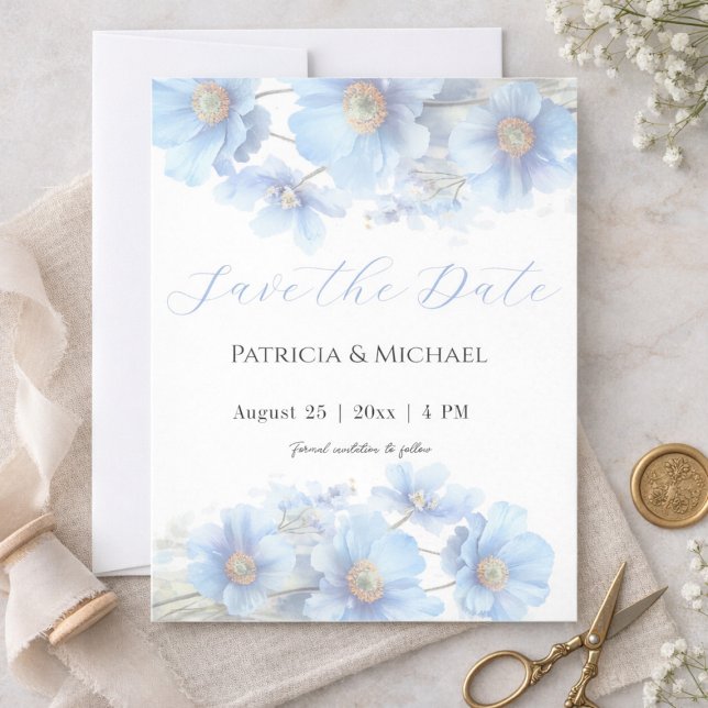 Convite Himalayan Poppy Soft Blue Watercolor Floral (Criador carregado)