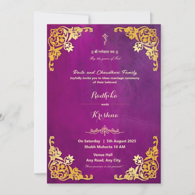 Convite hindu Ganesh para casamento indiano (Frente)