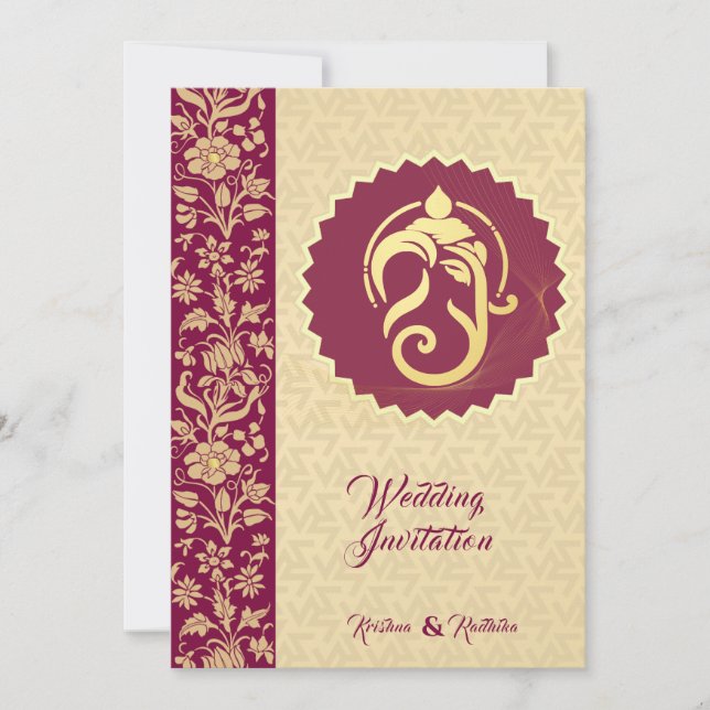 Convite hindu Ganesha para casamento indiano (Frente)