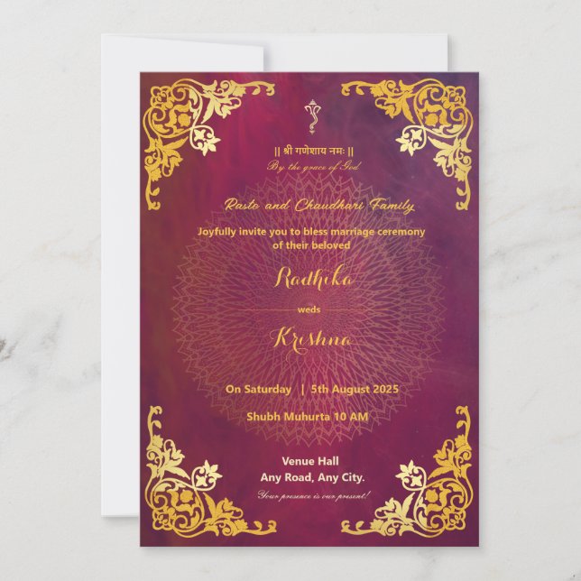 convite hindu mandala de casamento indiano (Frente)