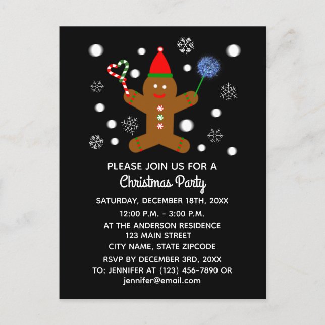 Convite Homem de Pão de Mel #2 Cartão Postal (Frente)