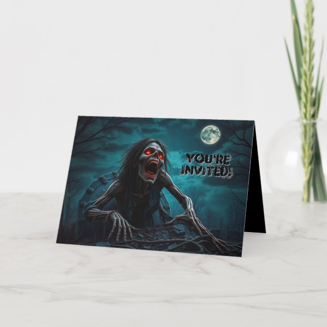 Convite Horror Halloween Zombie morta Lua Cheia (Frente)