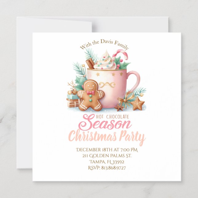 Convite Hot Chocolate Christmas Magnet Party Invitation  (Frente)