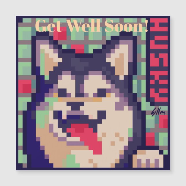 Convite Husky, Get Well soon, Pixel Art Pixelart (Frente)