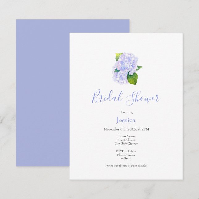 Convite Hydrangeas Watercolor (Frente/Verso)