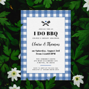Convite I Do BBQ com Tecido Xadrez Azul para Pique