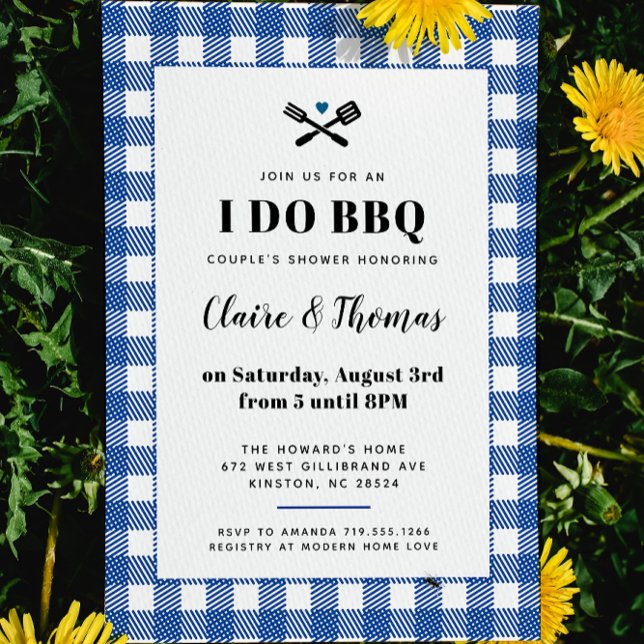 Convite I Do BBQ Xadrez Azul Branco (Criador carregado)