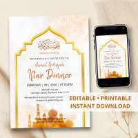 Convite Iftar com Moldura Dourada de Mesquita Islâ
