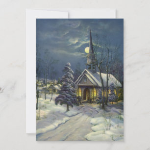 Convite Igreja de Natal Vintage sob a Lua na Neve