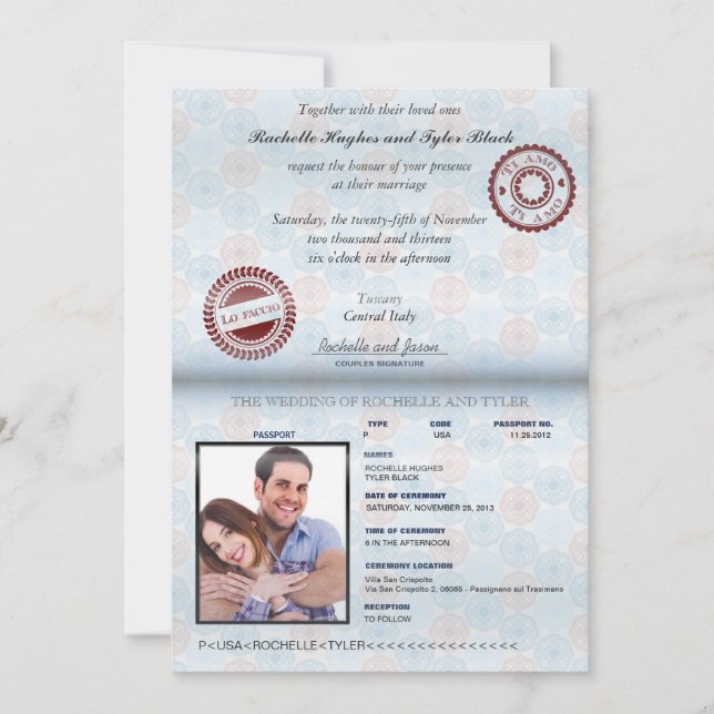 Convite II do casamento do passaporte de Italia (Frente)