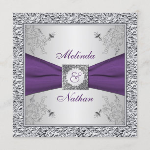 Convite II para Casamento de Prata Púrpura de Fita