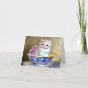 Convite Ilustração Vintage White Kitten