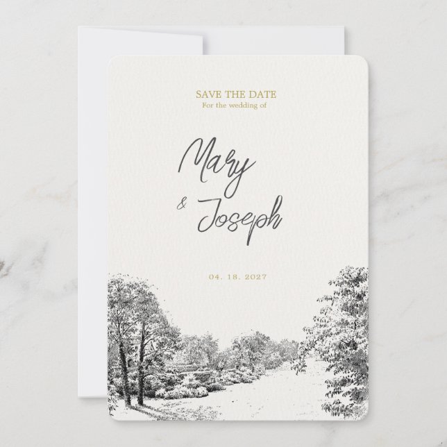 Convite Ilustrado De Casamento Vintage (Frente)