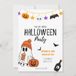 Convite Ilustrativo de Halloween Preto e Laranja