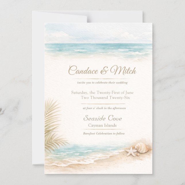 Convite Ímã de Casamento de Destino Tema Praia (Frente)