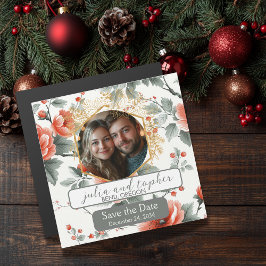 Convite Ímã de casamento de Natal vermelho e branco encant