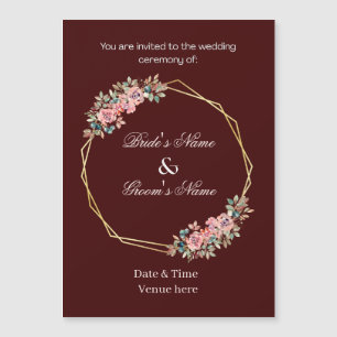 Convite Ímã de Casamento Geométrico Burgundy Elegante Lemb