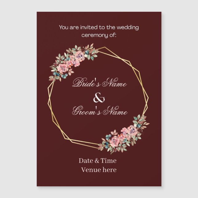 Convite Ímã de Casamento Geométrico Burgundy Elegante Lemb (Frente)