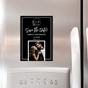 Convite Ímã de Foto Monograma para Salvar a Data