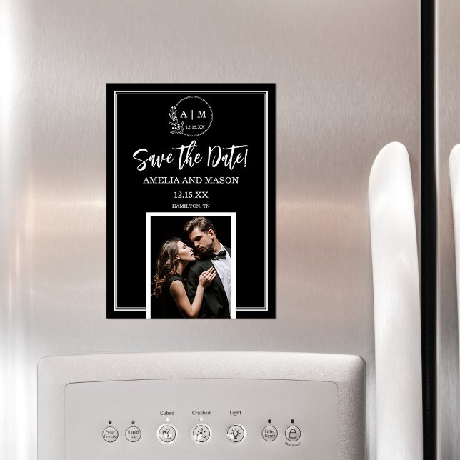 Convite Ímã de Foto Monograma para Salvar a Data  (Simple Elegant Modern Minimalist Photo Monogram Save the Date Magnet)