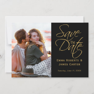 Convite Ímã de Foto Save the Date Dourado e Preto