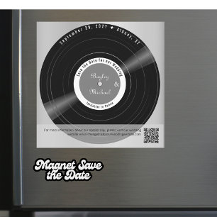 Convite Ímã de Noivado de Vinil Retrô para Casamento