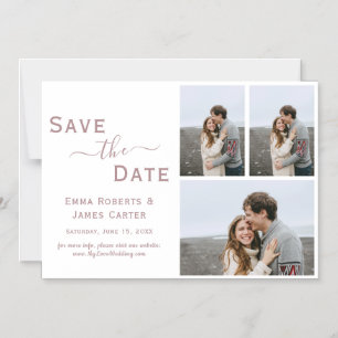 Convite Ímã de Save the Date de 3 Fotos em Rose Gold