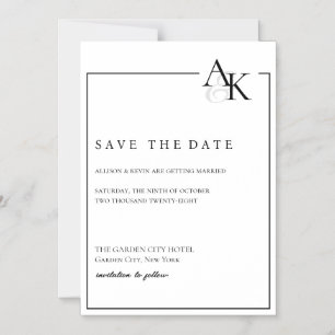 Convite Ímã Elegante Preto e Branco para Salvar a Data