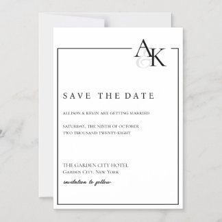 Convite Ímã Elegante Preto e Branco para Salvar a Data
