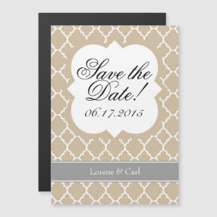 Convite Imã salve a data de Quatrefoil Branco Tan Beige