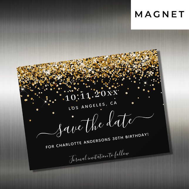 Convite imã salve a data festa de aniversário de ouro pret (Criador carregado)