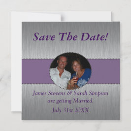 Convite Imã salve a data Púrpura e Prata Personalizada