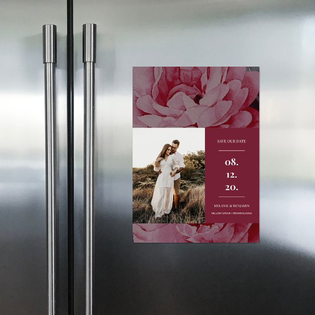 Convite Imagem Floral Elegante Salvar a Data (Elegant Floral Photo Save the Date Magnetic Invitation)