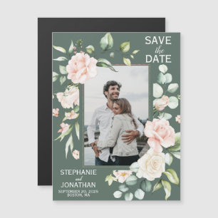Convite Imãs salves a data de Fotos Florais Rosa verde ro