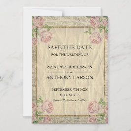 Convite Impressão de Dicionário de Vintage com Rosas Salva