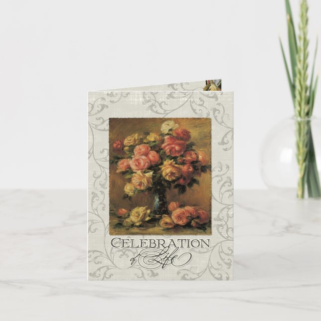 Convite Impressionista Coral Yellow Rose 2 Memorial Servic (Frente)