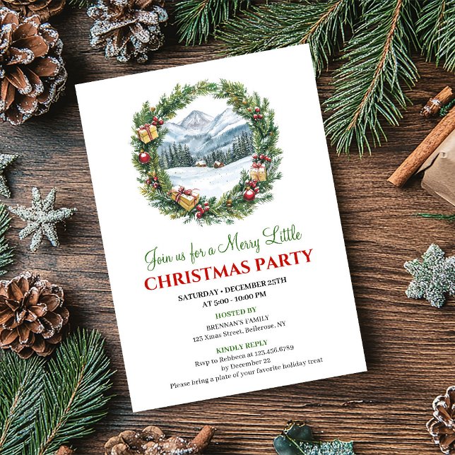 Convite Imprimível Cena de Natal em Aquarela Moder (Trendy Watercolor Christmas Scene Printable Invite)