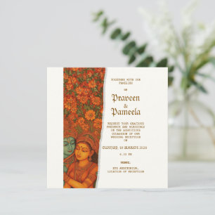 Convite indiano com pintura mural de Radhakrishna